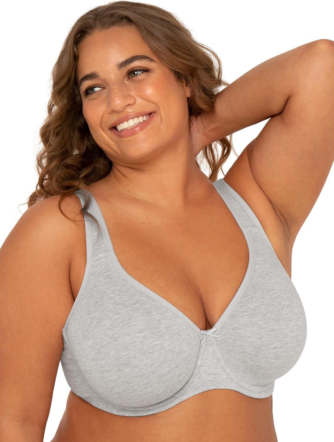 imageFit For Me By Fruit of the Loom Womens Plus Size Cotton Unlined Underwire BraPinchFree Straps  Side and Back SmoothingHeather Grey