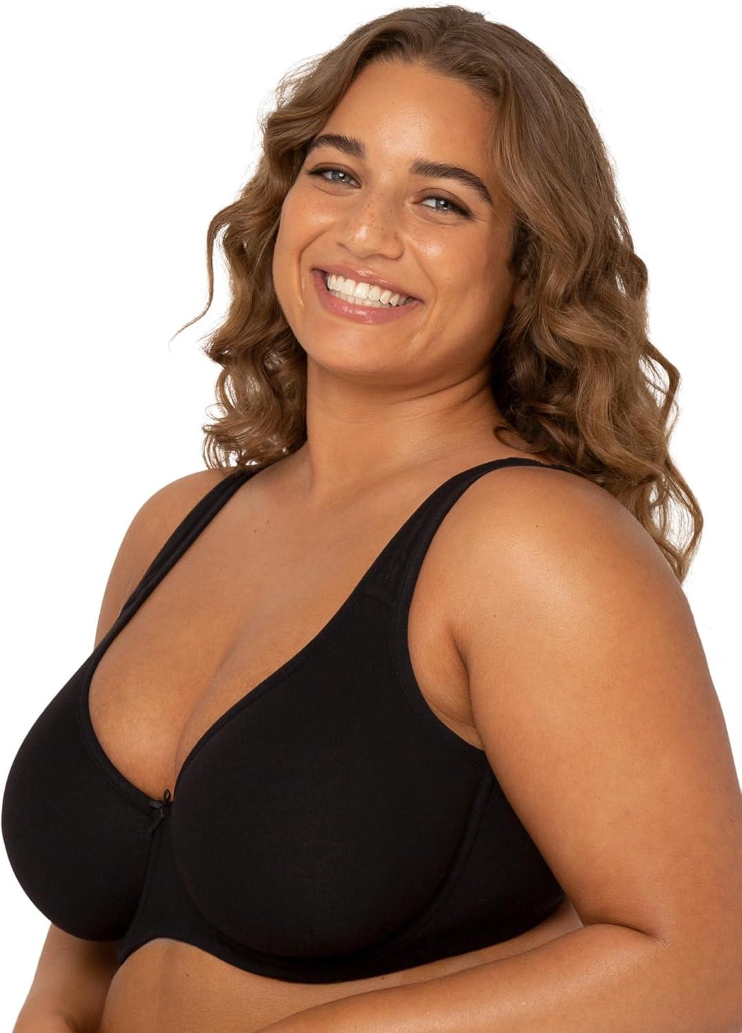 imageFit For Me By Fruit of the Loom Womens Plus Size Cotton Unlined Underwire BraPinchFree Straps  Side and Back SmoothingHeather GreyBlack Hue