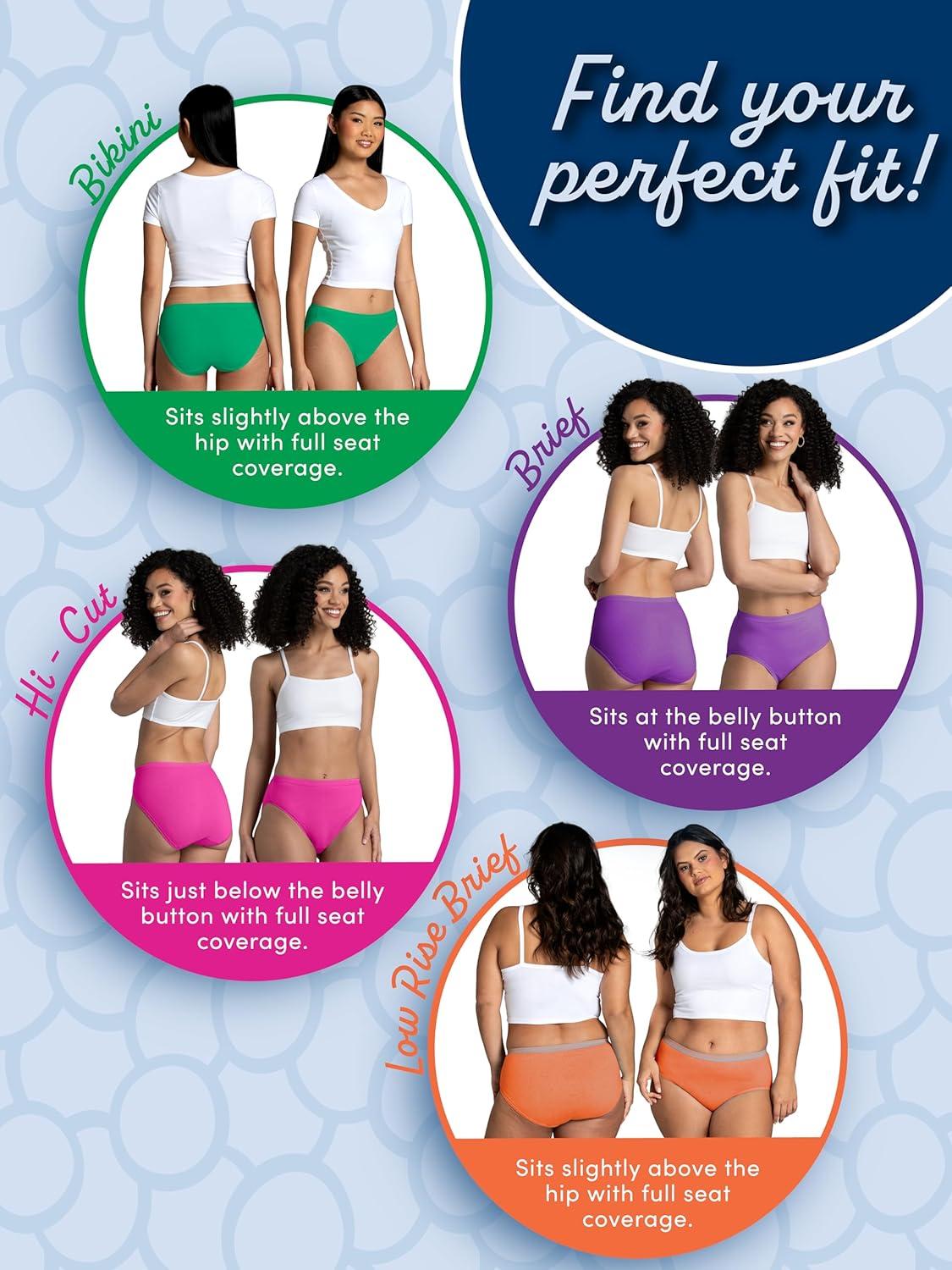 imageFruit of the Loom Womens Eversoft Cotton Underwear Multipacks Tag Free ampamp Breathable Available in Plus SizeBikini  Black