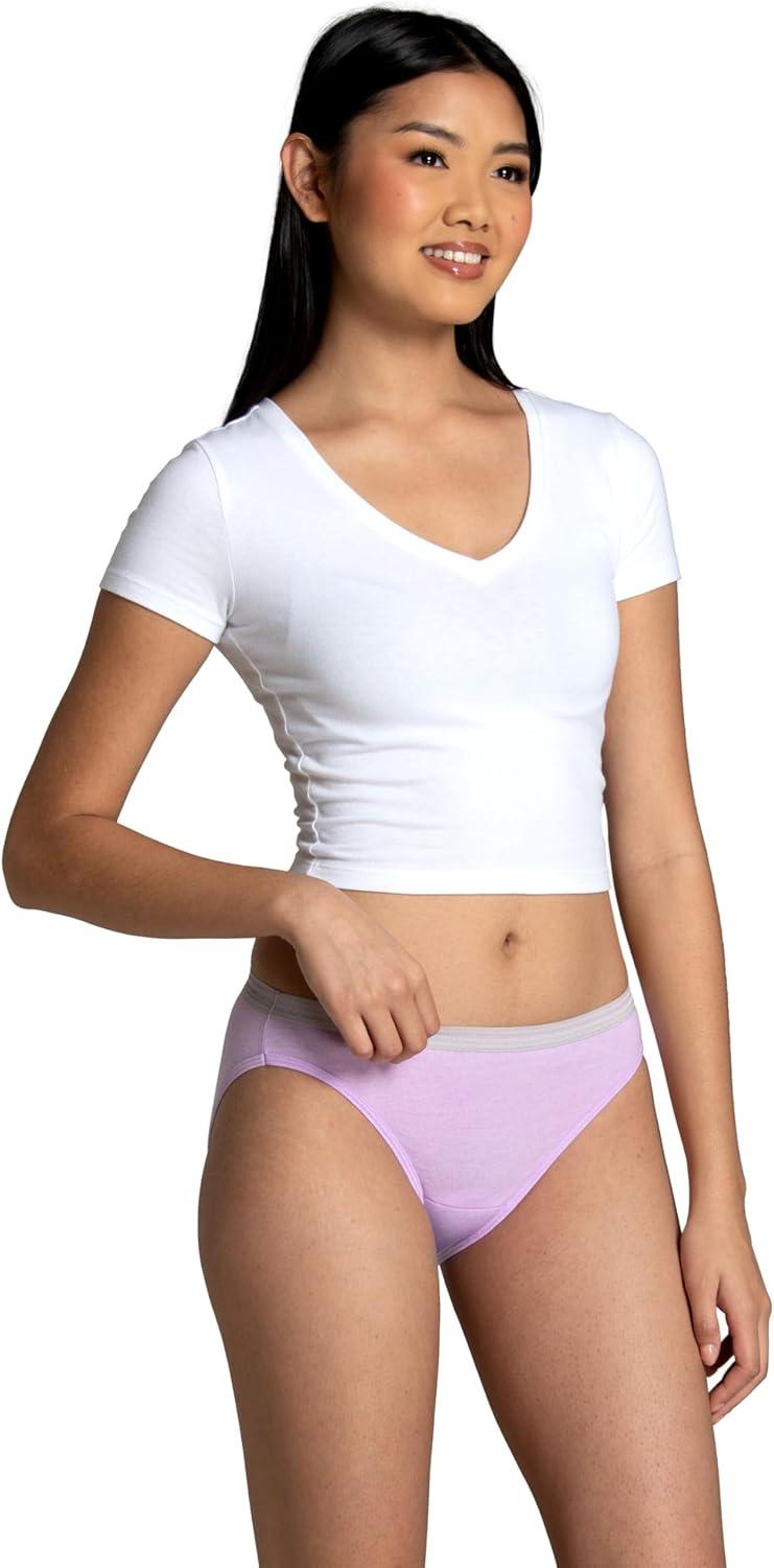 imageFruit of the Loom Womens Eversoft Cotton Underwear Multipacks Tag Free ampamp Breathable Available in Plus SizeBikini  GreyBluePurple