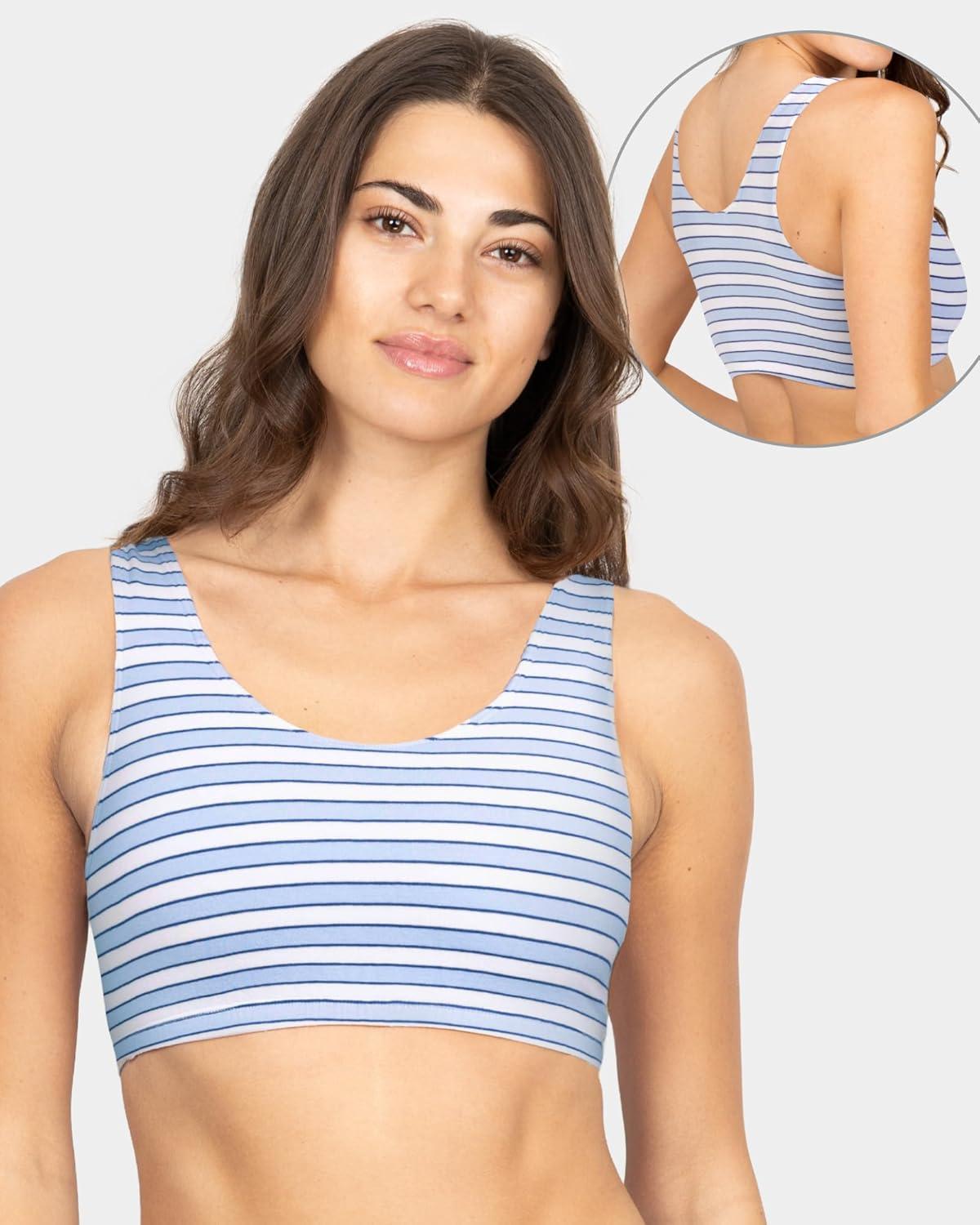 imageFruit of the Loom Womens MultiPack Tank Top Style Sports BraCottage StripesSkipper BlueGrey HeatherWhite