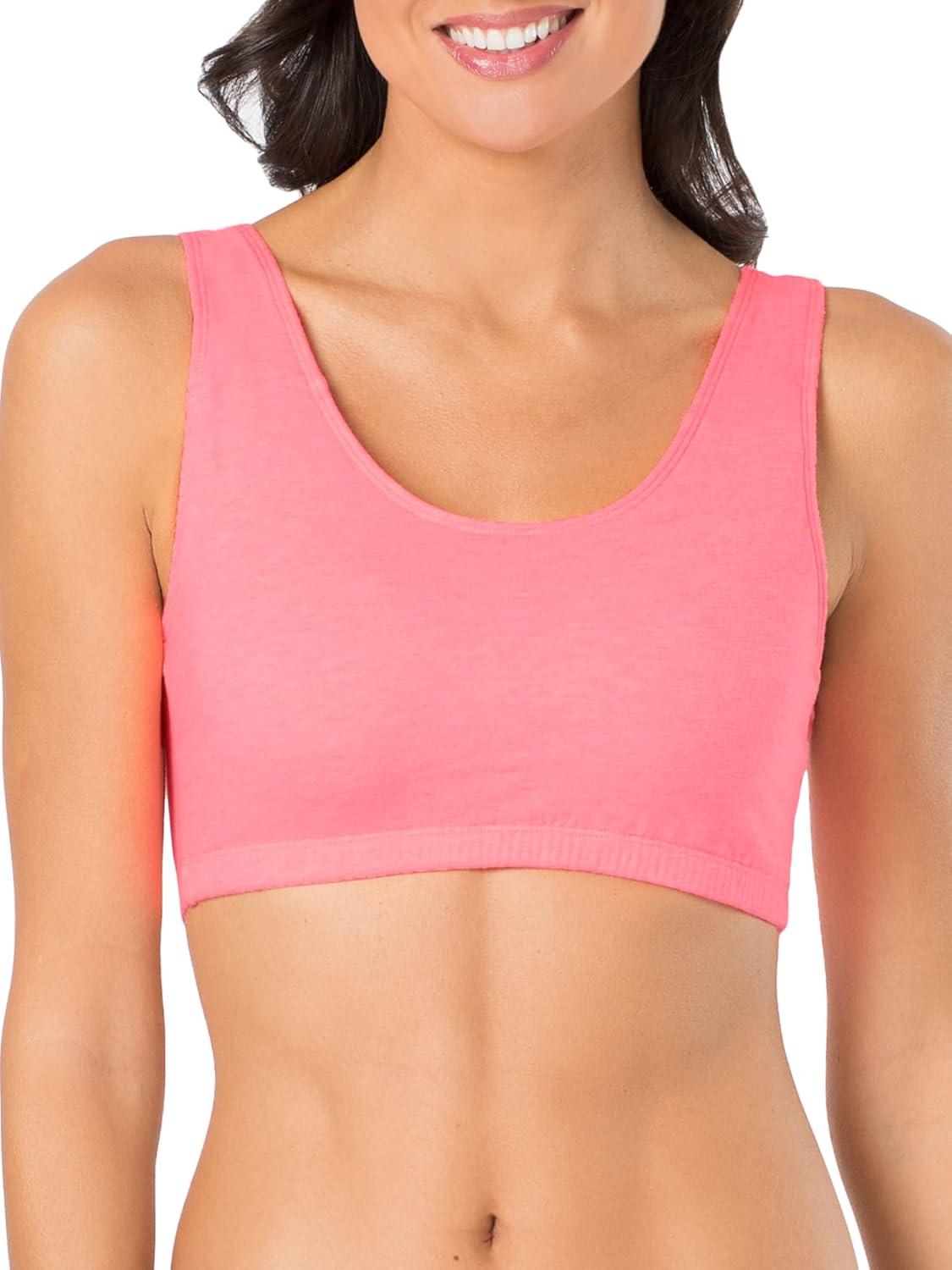imageFruit of the Loom Womens MultiPack Tank Top Style Sports BraPin DotPopsicle PinkWhite