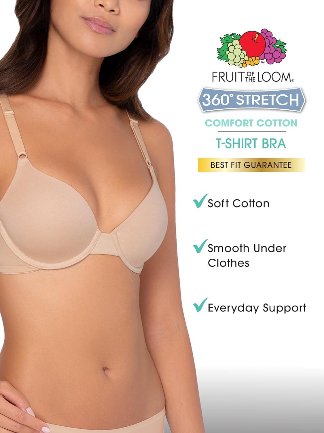 imageFruit of the Loom Womens Smooth Cotton TShirt Bra Pack  UltraSoft Flexible and Invisible Under TeesBlack HueBlack Hue