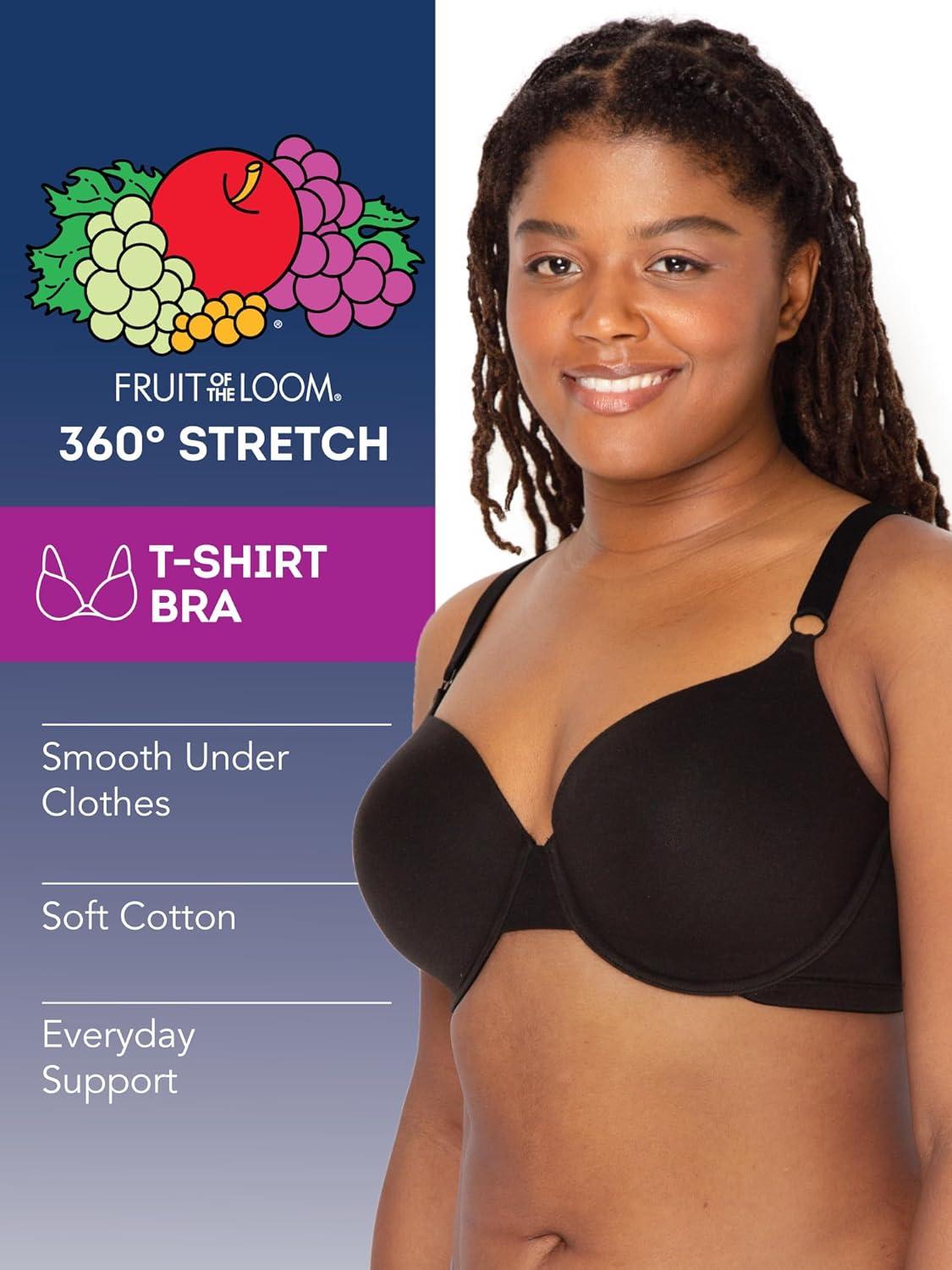 imageFruit of the Loom Womens Smooth Cotton TShirt Bra Pack  UltraSoft Flexible and Invisible Under TeesBlack HueGrey Heather