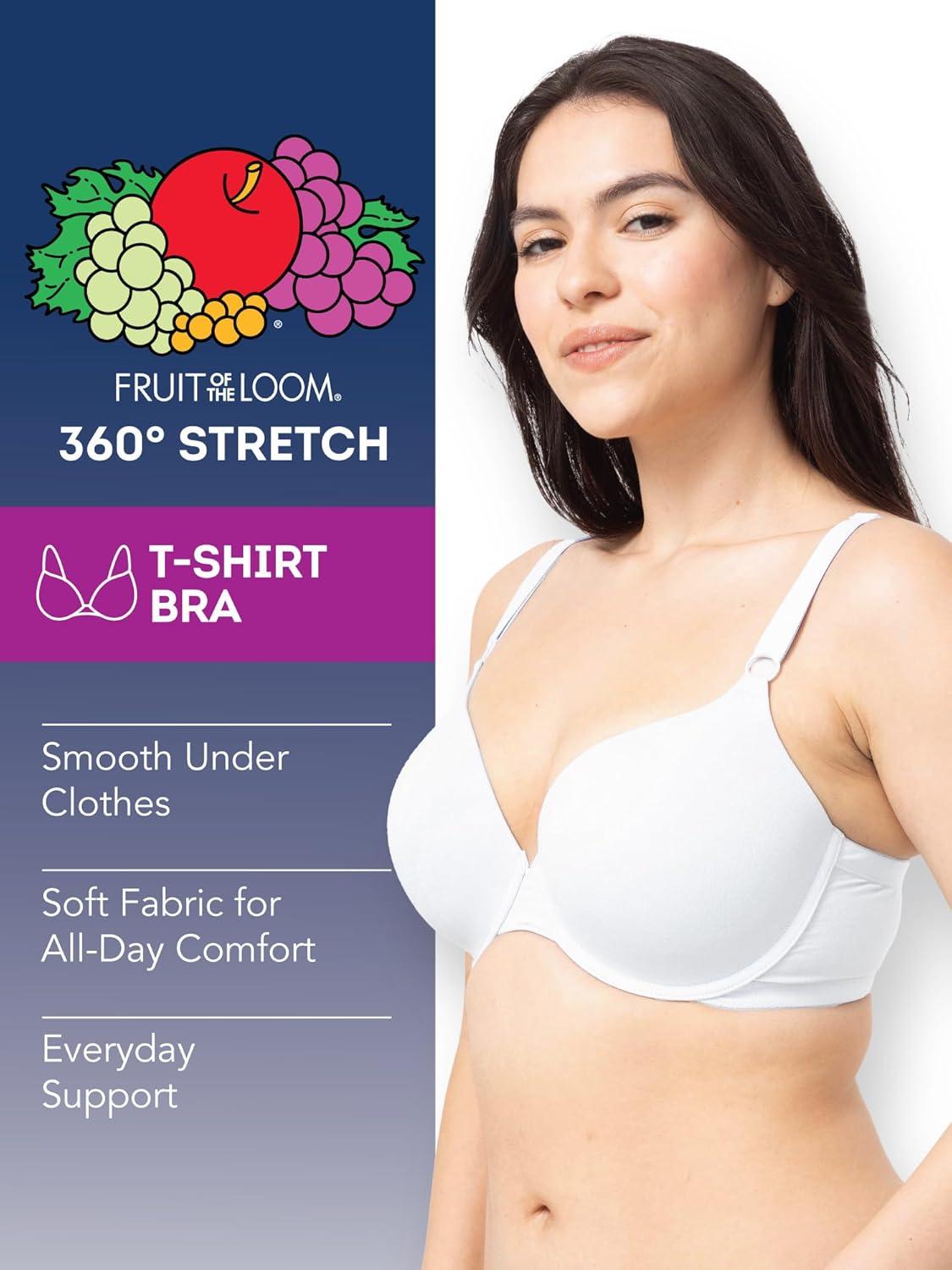 imageFruit of the Loom Womens Smooth Cotton TShirt Bra Pack  UltraSoft Flexible and Invisible Under TeesBlushing RoseWhiteGrey Heather