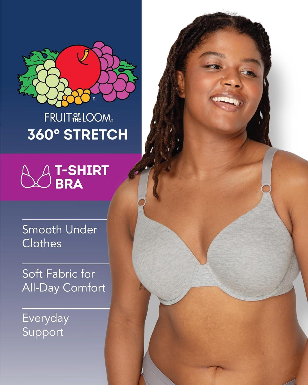 imageFruit of the Loom Womens Smooth Cotton TShirt Bra Pack  UltraSoft Flexible and Invisible Under TeesDeja BlueSkipper BlueGrey Heather