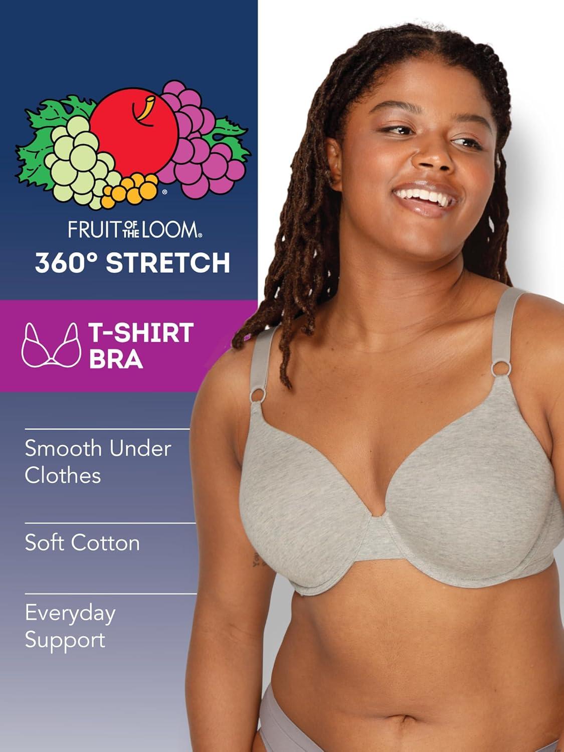 imageFruit of the Loom Womens Smooth Cotton TShirt Bra Pack  UltraSoft Flexible and Invisible Under TeesDesert DuskGrey HeatherOlive