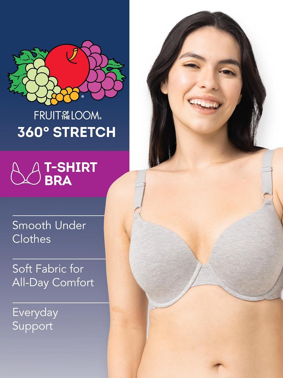 imageFruit of the Loom Womens Smooth Cotton TShirt Bra Pack  UltraSoft Flexible and Invisible Under TeesGrey HeatherBlushing Rose