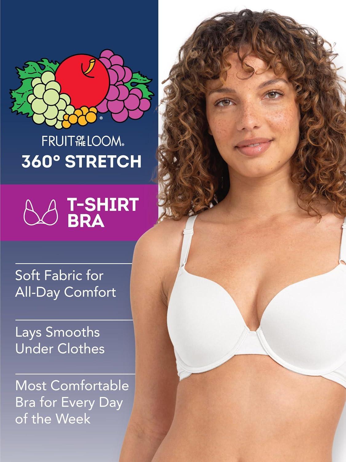 imageFruit of the Loom Womens Smooth Cotton TShirt Bra Pack  UltraSoft Flexible and Invisible Under TeesHeather GreyWhite