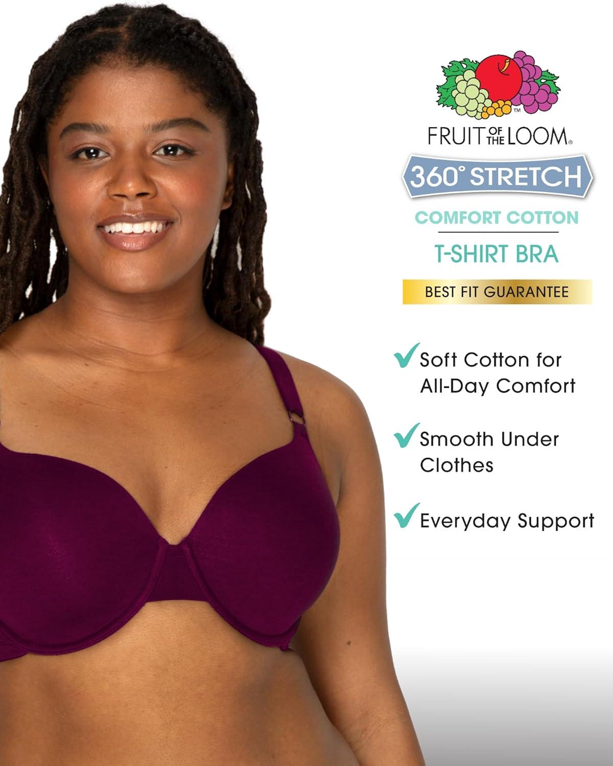 imageFruit of the Loom Womens Smooth Cotton TShirt Bra Pack  UltraSoft Flexible and Invisible Under TeesLilac WhisperPurple VelvetBlack