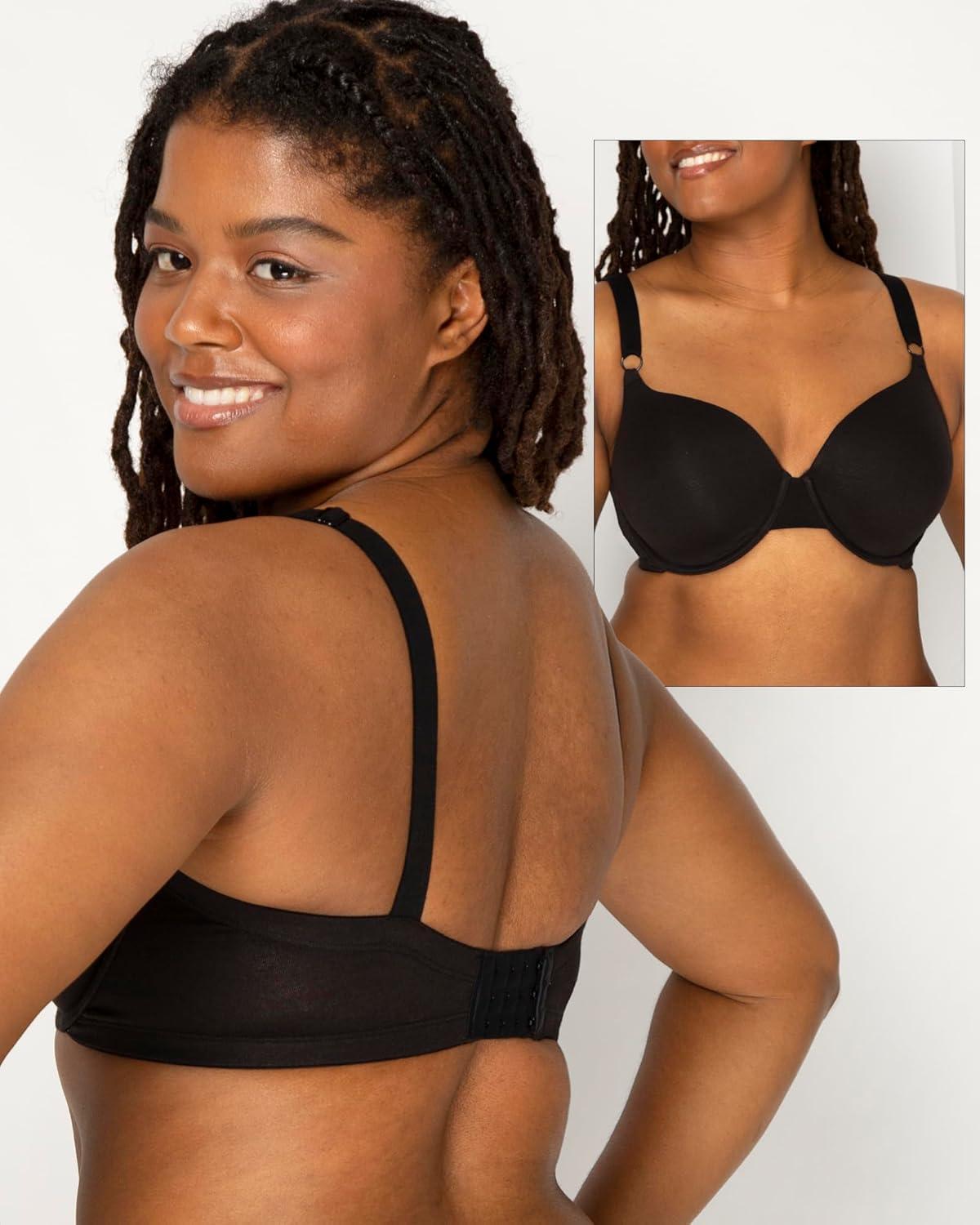 imageFruit of the Loom Womens Smooth Cotton TShirt Bra Pack  UltraSoft Flexible and Invisible Under TeesLilac WhisperPurple VelvetBlack