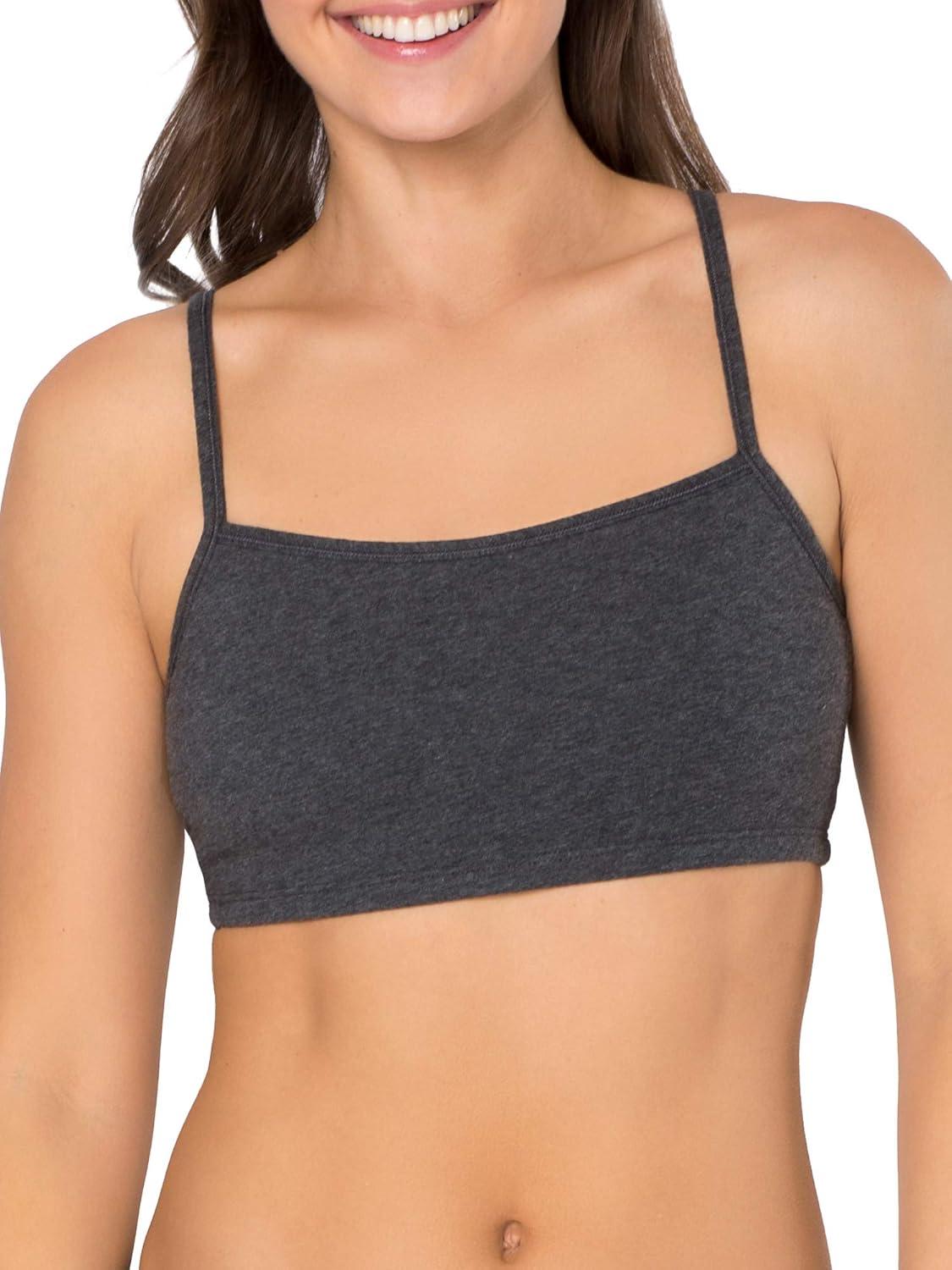 imageFruit of the Loom Womens Spaghetti Strap Cotton Sports BraAllDay ComfortBlackHeather GreyCharcoal