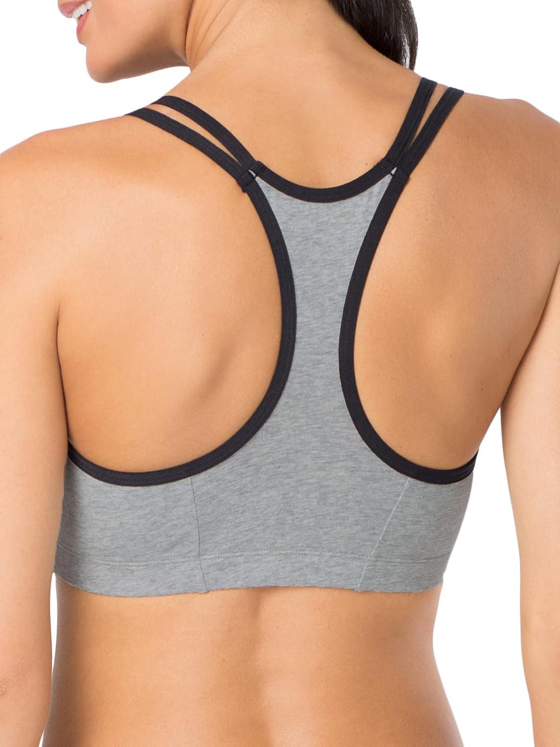 imageFruit of the Loom Womens Spaghetti Strap Cotton Sports BraAllDay ComfortGrey With BlackWhiteBlack