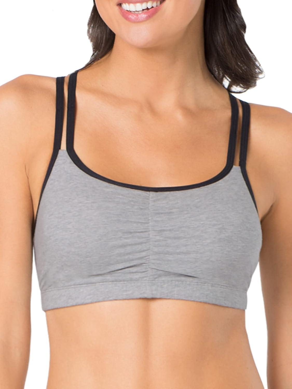 imageFruit of the Loom Womens Spaghetti Strap Cotton Sports BraAllDay ComfortGrey With BlackWhiteBlack
