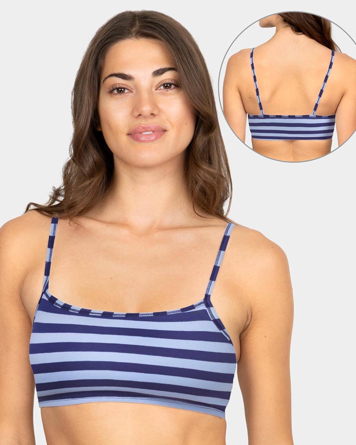 imageFruit of the Loom Womens Spaghetti Strap Cotton Sports BraAllDay ComfortRugby StripeSkipper BlueHeather Grey