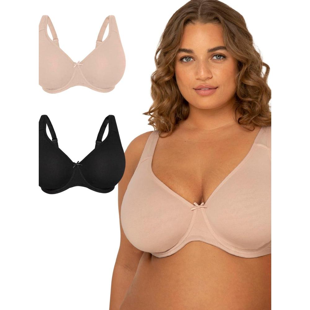 imageFit For Me By Fruit of the Loom Womens Plus Size Cotton Unlined Underwire BraPinchFree Straps  Side and Back SmoothingSandBlack Hue