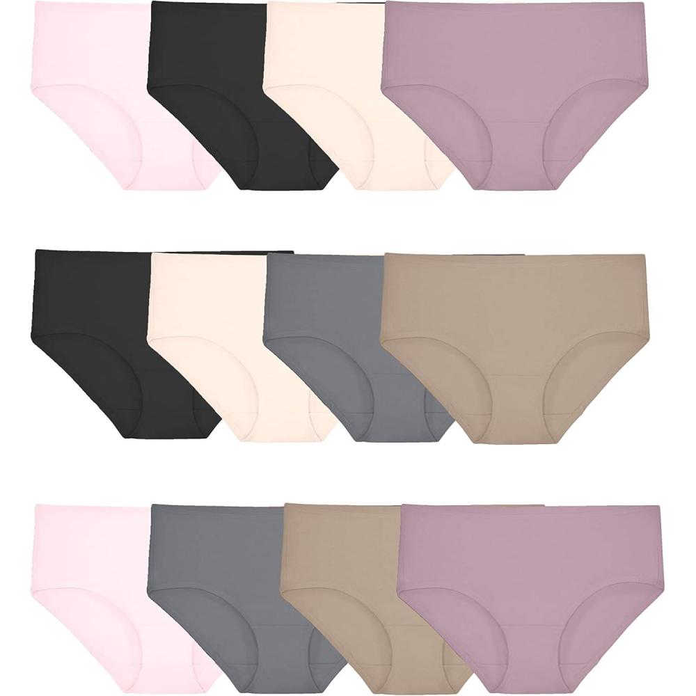imageFruit of the Loom Womens Eversoft Cotton Hipster Underwear Tag Free ampamp Breathable Available in Plus SizeCotton Stretch  12 Pack  PinkBlackTan