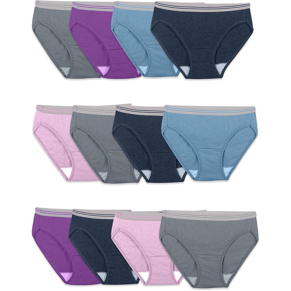 imageFruit of the Loom Womens Eversoft Cotton Underwear Multipacks Tag Free ampamp Breathable Available in Plus SizeBikini  GreyBluePurple