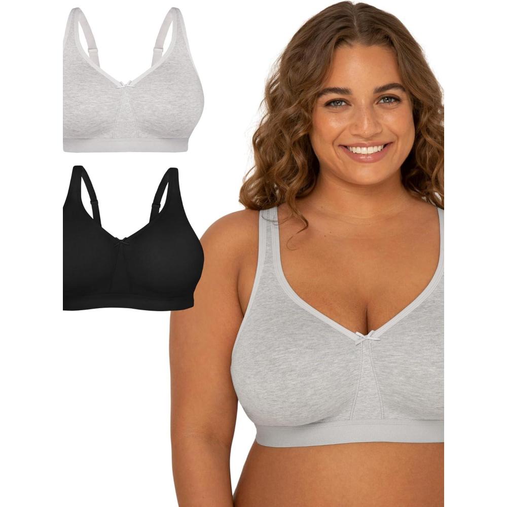 imageFruit of the Loom Womens Fit for Me Collection PlusSize Wireless Bra  Soft Cotton Comfort ampamp SupportHeather GreyBlack Hue