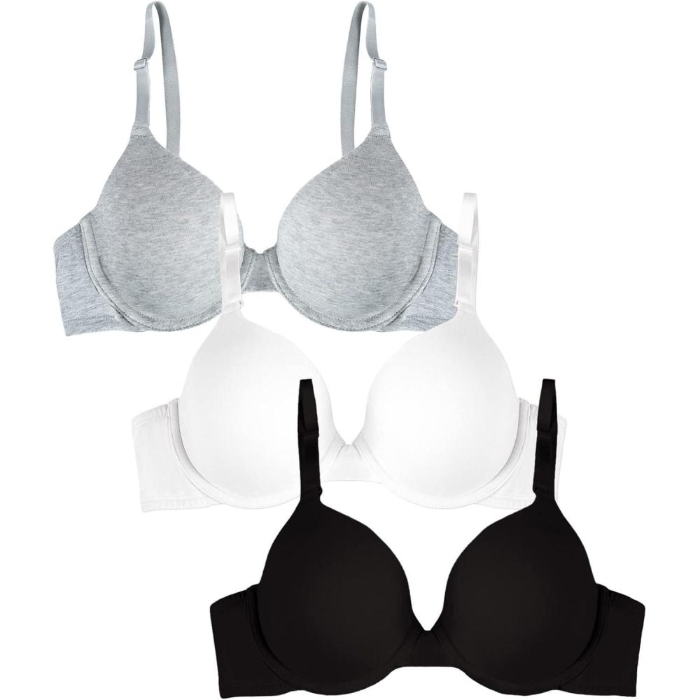imageFruit of the Loom Womens Smooth Cotton TShirt Bra Pack  UltraSoft Flexible and Invisible Under TeesBlackWhiteGrey Heather