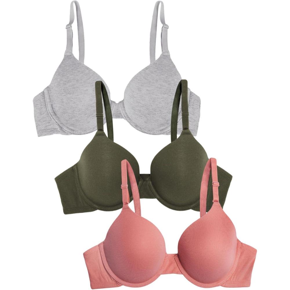 imageFruit of the Loom Womens Smooth Cotton TShirt Bra Pack  UltraSoft Flexible and Invisible Under TeesDesert DuskGrey HeatherOlive