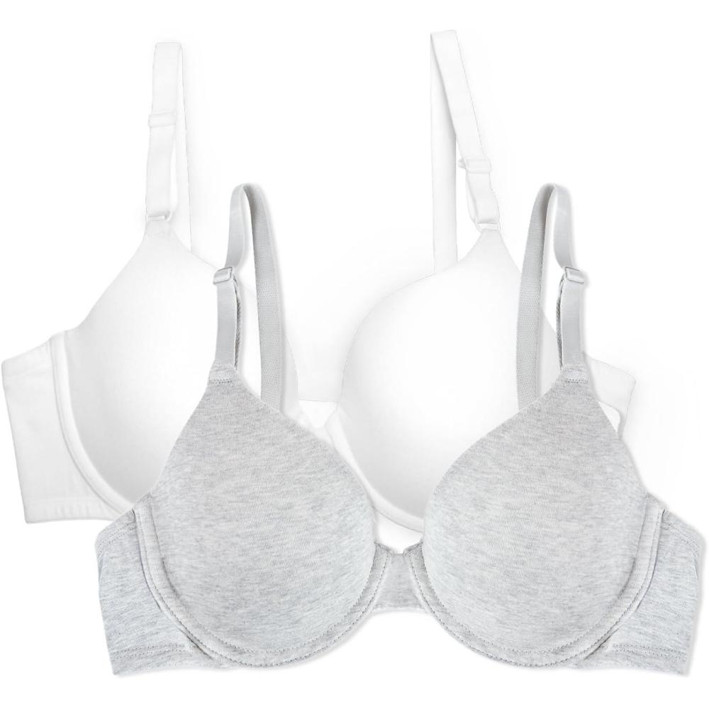 imageFruit of the Loom Womens Smooth Cotton TShirt Bra Pack  UltraSoft Flexible and Invisible Under TeesHeather GreyWhite