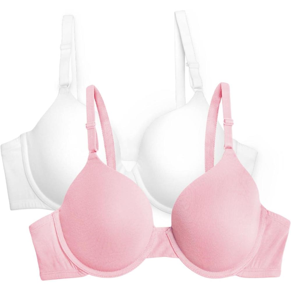 imageFruit of the Loom Womens Smooth Cotton TShirt Bra Pack  UltraSoft Flexible and Invisible Under TeesWhiteBlushing Rose