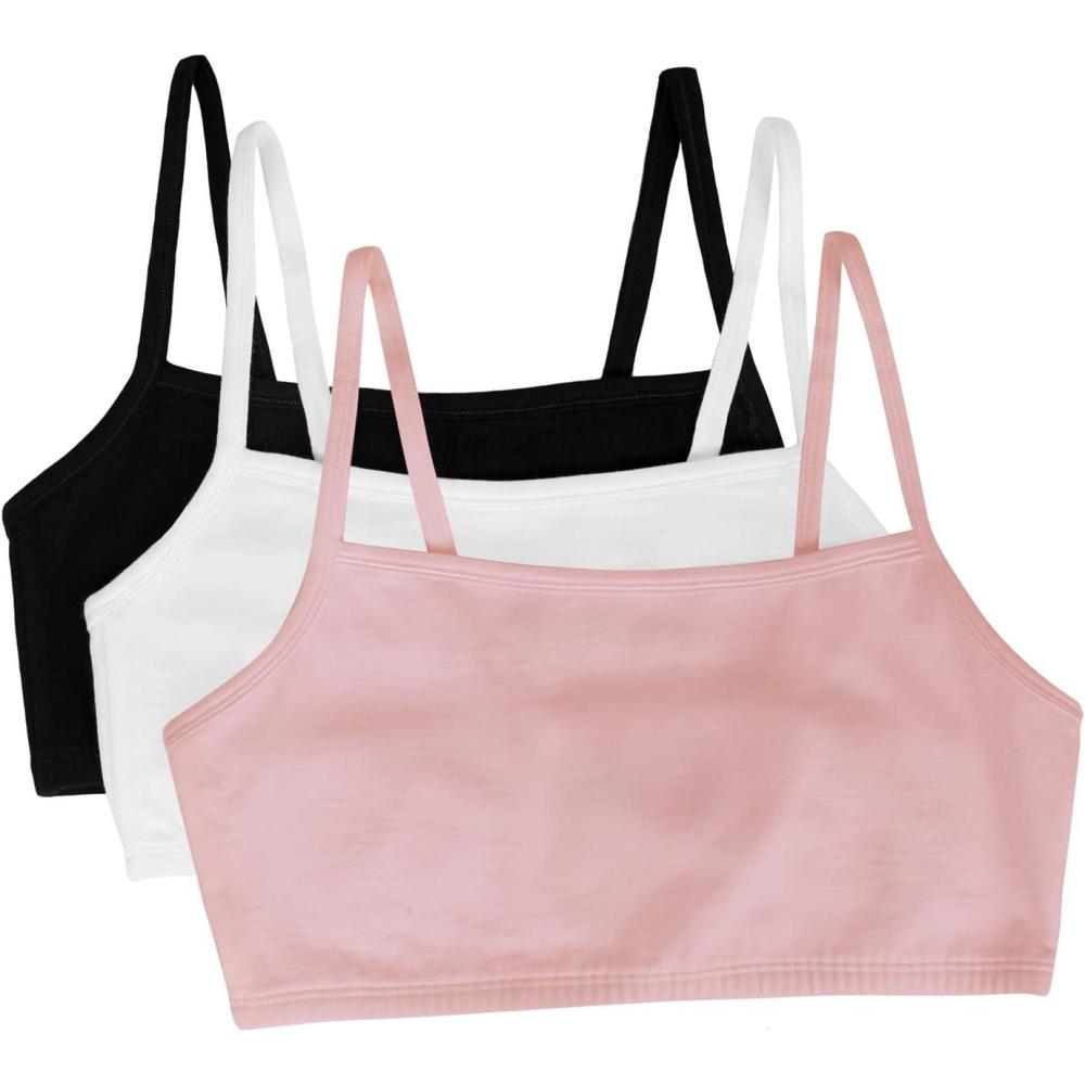 imageFruit of the Loom Womens Spaghetti Strap Cotton Sports BraAllDay ComfortBlushing RoseWhiteBlack Hue