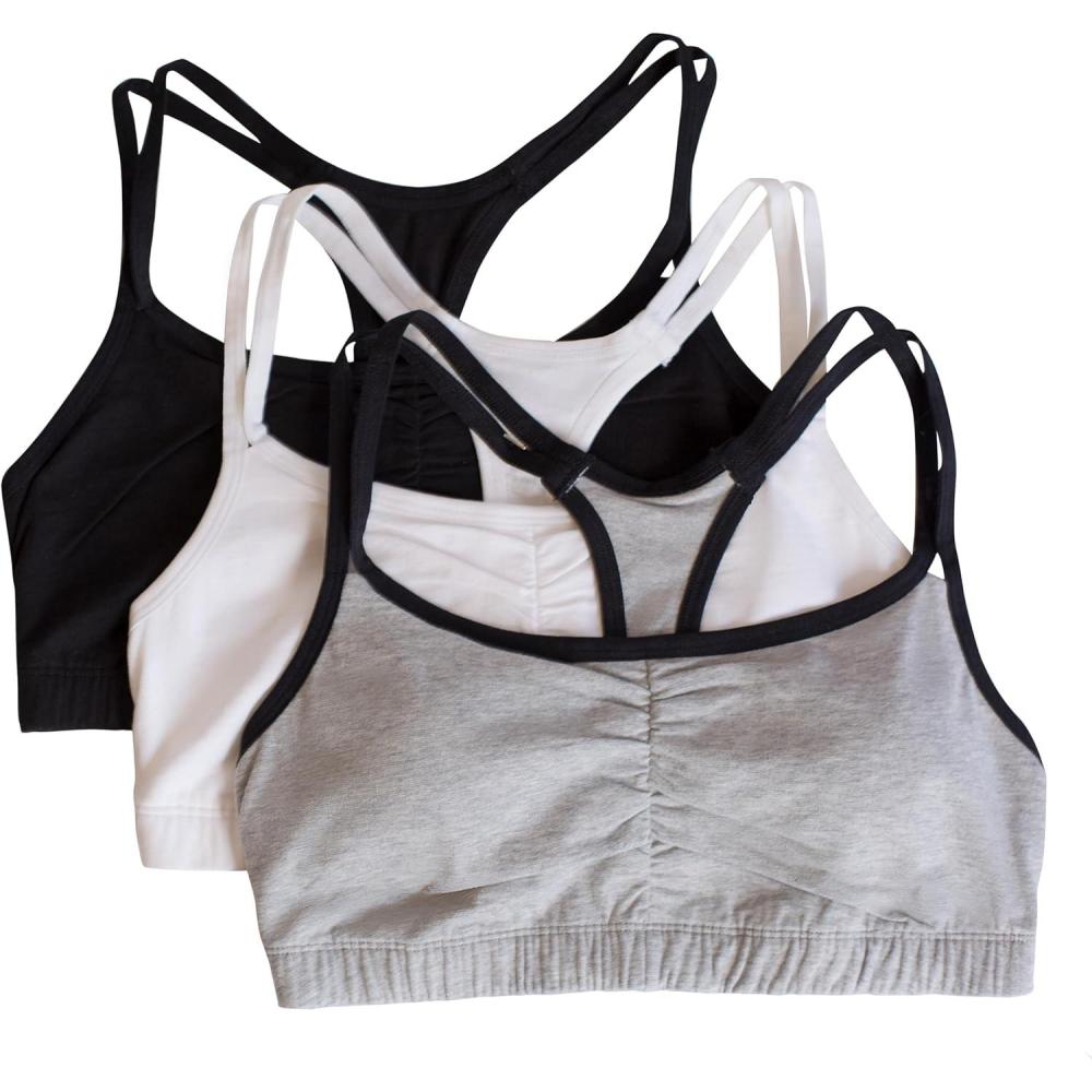 imageFruit of the Loom Womens Spaghetti Strap Cotton Sports BraAllDay ComfortGrey With BlackWhiteBlack