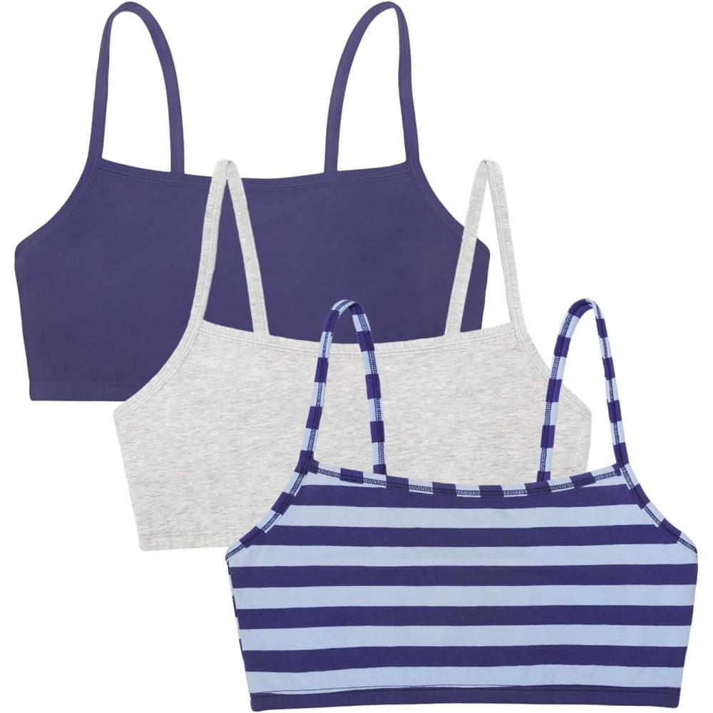 imageFruit of the Loom Womens Spaghetti Strap Cotton Sports BraAllDay ComfortRugby StripeSkipper BlueHeather Grey