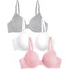 imageFruit of the Loom Womens Smooth Cotton TShirt Bra Pack  UltraSoft Flexible and Invisible Under TeesBlushing RoseWhiteGrey Heather