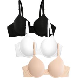 imageFruit of the Loom Womens Smooth Cotton TShirt Bra Pack  UltraSoft Flexible and Invisible Under TeesBlack HueSandWhite