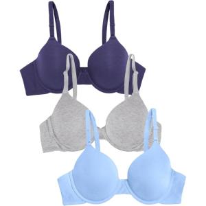 imageFruit of the Loom Womens Smooth Cotton TShirt Bra Pack  UltraSoft Flexible and Invisible Under TeesDeja BlueSkipper BlueGrey Heather