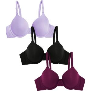 imageFruit of the Loom Womens Smooth Cotton TShirt Bra Pack  UltraSoft Flexible and Invisible Under TeesLilac WhisperPurple VelvetBlack
