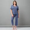 imageFruit of the Loom Womens 360 Stretch Ruffle Sleeve VNeck Tee and Capri Sleep Pajama SetSmall Bloom