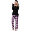 imageFruit of the Loom Womens Waffle VNeck Top and Flannel Pant Sleep SetBlackBerry Plaid