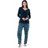 imageFruit of the Loom Womens Waffle VNeck Top and Flannel Pant Sleep SetMidnight BlueBlue Sea Stripe