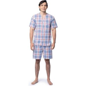 imageFruit of the Loom Mens Broadcloth Short Sleeve Pajama SetIvoryBlueRed Plaid