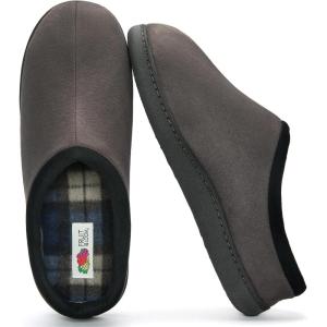 imageFruit of the Loom Mens Memory Foam Slippers  Microsuede Clogs  IndoorOutdoor Machine Washable Zapatillas CmodasGrey