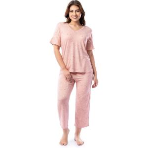 imageFruit of the Loom Womens 360 Stretch Ruffle Sleeve VNeck Tee and Capri Sleep Pajama SetWatercolor Hearts