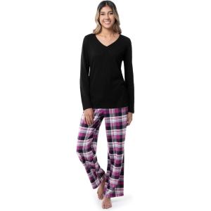 imageFruit of the Loom Womens Waffle VNeck Top and Flannel Pant Sleep SetBlackBerry Plaid
