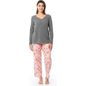 imageFruit of the Loom Womens Waffle VNeck Top and Flannel Pant Sleep SetHeather GreySnowy Trees