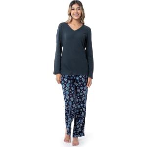 imageFruit of the Loom Womens Waffle VNeck Top and Flannel Pant Sleep SetMidnight BlueStarflake