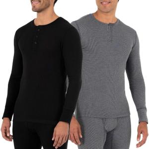imageFruit of the Loom mens Recycled Waffle Thermal Underwear Henley TopBlackGreystone Heather