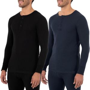 imageFruit of the Loom mens Recycled Waffle Thermal Underwear Henley TopBlackNavy
