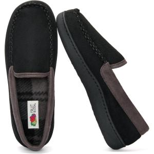 imageFruit of the Loom Memory Foam Slippers For Men  Microsuede Venetian  IndoorOutdor Plush Bedroom House Shoes ZapatillasBlack