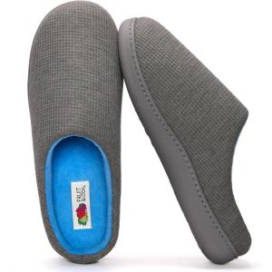 imageFruit of the Loom Mens Ribbed Jersey Clog Slippers  Memory Foam Sole  IndoorOutdoor Pantuflas Machine WashableGreyBlue