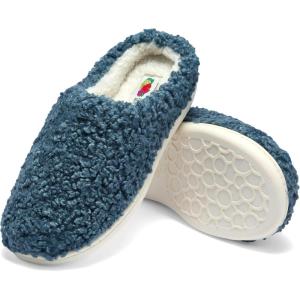 imageFruit of the Loom Womens Berber Slippers  Fuzzy Memory Foam Lightweight Clog IndoorOutdoor Zapatillas de MujerBlue