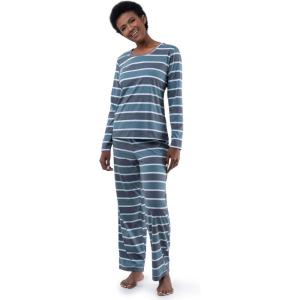 imageFruit of the Loom Womens Long Sleeve Tee and Pant 2 Piece Sleep SetBlue Stripe