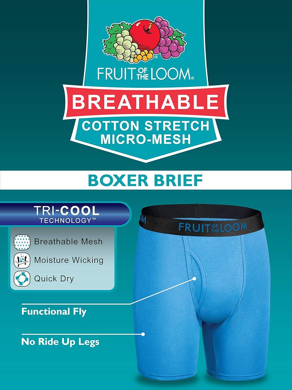 imageFruit of the Loom Mens Breathable Boxer Briefs Moisture Wicking Underwear Assorted Color MultipacksCotton Mesh  Colors May Vary